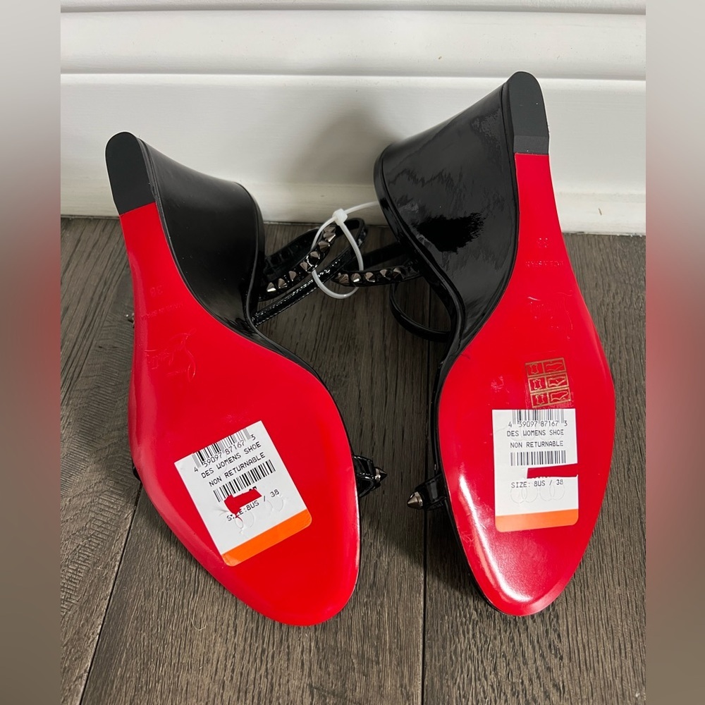CHRISTIAN LOUBOUTIN So Me Red Sole Spike Wedge Sandals in Black - Picture 10 of 12